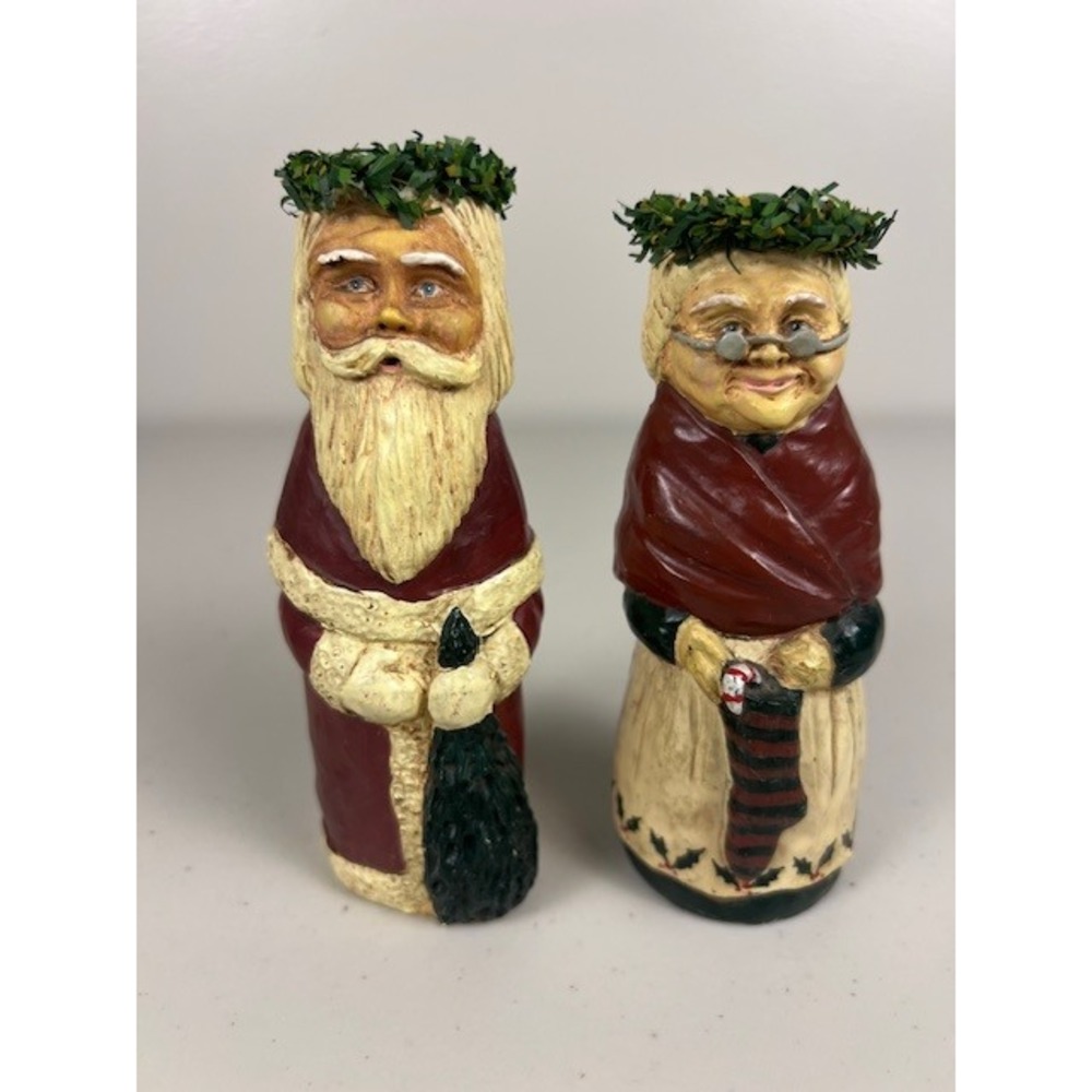 Kurt S Adler Santa and Mrs Claus Taper Candle Holder Set Folk Art Rustic 5 inch - Picture 2 of 8